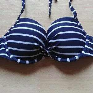 Aerie Push-Up Bikini Top Swim 32A Navy & White